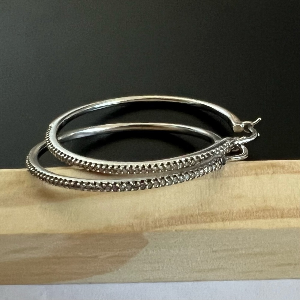 Sterling Silver Diamond Hoop Earrings